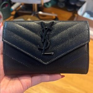 Yves Saint Laurent Black Chevron Quilted Wallet